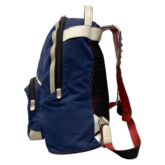 Auth CHRISTIAN LOUBOUTIN Buckle Ruby Navy Cream Red Velour Leather Backpack - Picture 4 of 16